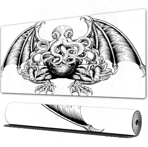 FEHWI Grand Tapis de Souris de Jeu avec Bords surpiqués et Dos antidérapant,sous-Main pour Clavier et Souris,Kraken, Monstre Cosmique fictif maléfique de Cthulhu dans Une Illustration de sty,90×40 cm