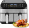 PRIJESSE Double Air Fryer, 9L With 2 x 4.5L Independent Baskets, 1800W Dual Zone Air Fryer, Family Size Healthy Oil-free Air Fryer Oven, with Cookbook & 8 Presets & Digital LED Display