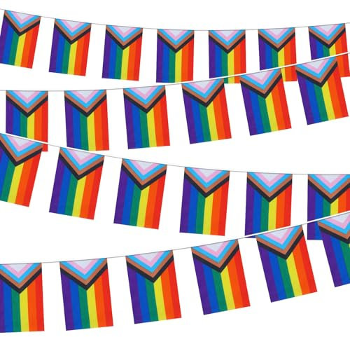 YIAJIA Pride Flag Bunting, 26.2ft Pride Decorations Banner, Gay LGBTQ Rectangle Colorful String Banner for Festival Celebration Carnival Home Bars Indoor Outdoor