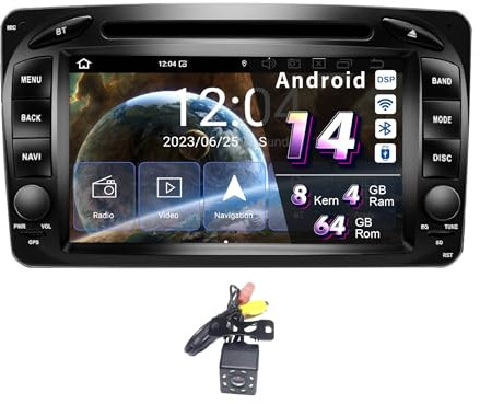 Amaseaudio Android 14 Autoradio 7zoll für Benz W168 W203 W209, eingebauter DVD-Player, Drahtloses Carplay Android Auto, DSP+, Unterstützung 4G WiFi Bluetooth 5.0/Rückfahrkamera/SIM-Kartensteckplatz