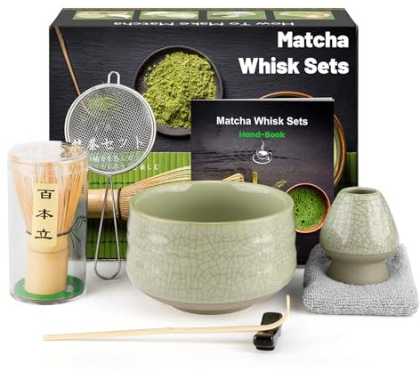 7 Pieces Japanese Matcha Ceremony Kit, Natural Bamboo Matcha Beater, Matcha Bowl, Bamboo Scoop, Strainer, Tea Towel, Whisk Holder, Complete Matcha Set,