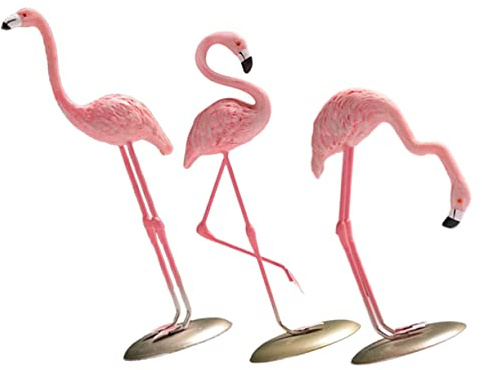 MUELODSIC Statuettes de Flamants Roses Style Simple et Solide en Résine Lot de 3 Décorations Réalistes et Résistantes pour Maison ou Bureau