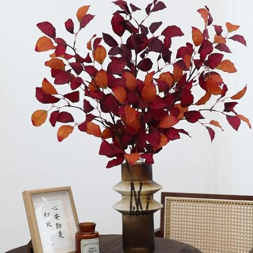 Xiyocadt 3 Bündel Künstlich Ebereschenblatt Deko, 98 cm Herbst Deko Zweige, Plastikblumen für Hochze, Party, Tischdeko, Blumenarrangement (Violett)
