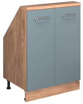 Vicco Küchenschrank für Dachschrägen R-Line, Blau-Grau, 60 cm | 2 Türen · Tiefe 46 cm · Höhenverstellbare Füße · 1 Einlegeboden · ✓ Frei kombinierbar