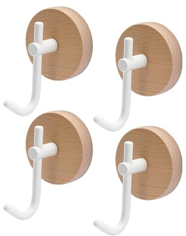 COEWUR 4 Piezas Gancho Pared Adhesivo Perchero Pared Madera Nogal Natural | Accesorios Baño de Nogal Natural Colgadore Pared Autoadhesivo para Entradas Cocinas Pasillos Dormitorios Salóns