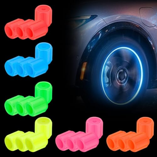 BAHME 24 Pezzi Tappini Gomme Auto Fluorescenti, Tappi Valvole Pneumatici Auto Universali per Moto e Bici, Cappucci Valvola Notturni Luminosi in 6 Colori, Protezione Antipolvere e Anticorrosione