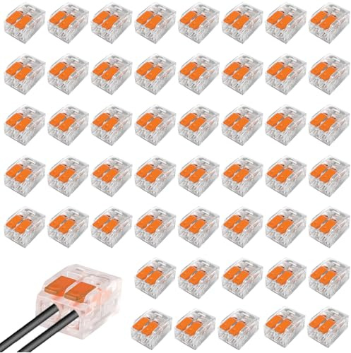 50 Stück Kabelverbinder 2 polig,Lüsterklemmen für Feste Kabe | kabelklemmen elektro Klemmen Elektro Für Haus, Hotel, Lager, Straßenbeleuchtung 0,14-4,0 mm² Klemme Lüsterklemmen