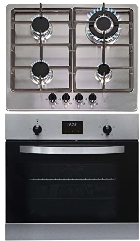 SIA 60cm Stainless Steel Digital Single Electric Fan Oven And 4 Burner Gas Hob