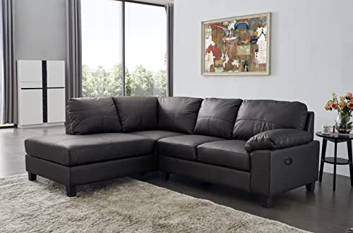 SC Furniture Ltd Black High Grade Genuine Leather Corner Sofa BOSTON (Left Hand Facing) + USB