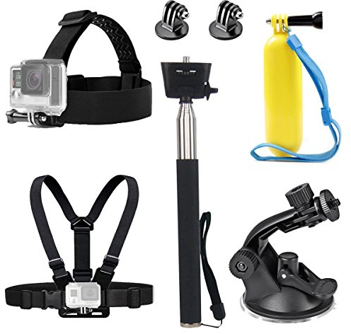 TEKCAM Action Camera Accessories Kit Compatible with Gopro Hero 13 12 11 10 9 8/AKASO EK7000/APEXCAM/Dragon Touch, Head Mount Chest Mount Strap Floating Hand Grip Selfie Stick Suction Cup Mount
