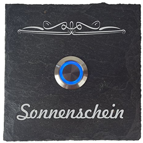 laser-diele Türklingeln – Klingelschild Schiefer – Türklingel mit Gravur – Türklingel mit Namen – Türklingel Beleuchtet – mit LED – 100x100 mm – Original