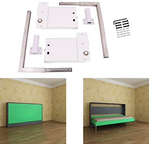 ECLV Horizontales Murphy Wandbett Federmechanik Hardware Kit für Full-Size-Größe, Twin Size, King-Size-Bett, horizontale Wandbett-Montage, Weiß