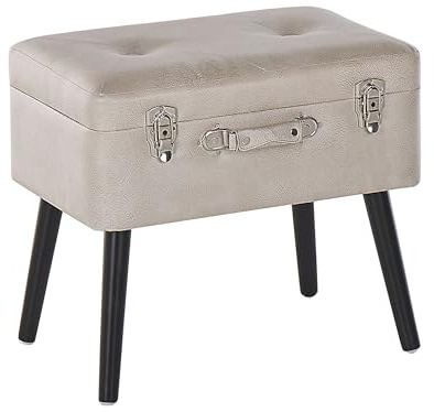 Beliani Modern Faux Leather Storage Stool Beige Suitcase Chest Buttoned Mallard