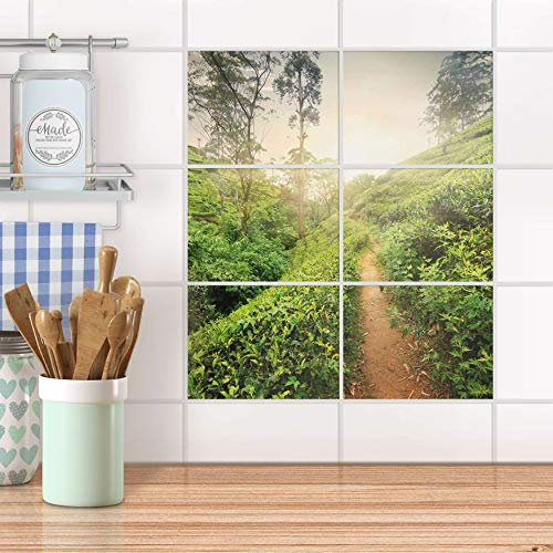 Fliesensticker für Küche und Bad I Fliesen Sticker Aufkleber wiederablösbar I Fliesen renovieren - Fliesendekoration für Bad- und Küchenfliesen I Design: Green Tea Fields