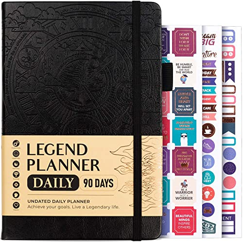 Legend Undated Daily Planner, Hourly Day Runner, 3-month A5, Black | Time blocking life planner, Full page schedule, Monthly calendars, weekly and daily planning, goal setting, 14 x 21cm