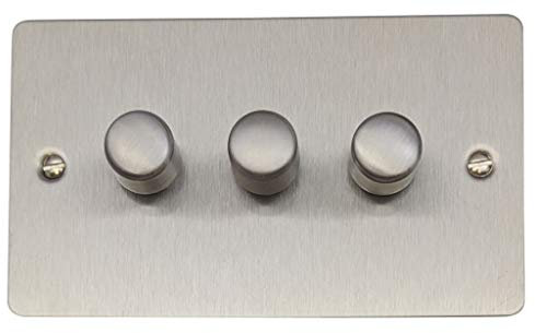 Flat Brushed Steel LED Dimmer (3 Gang) - FSS513