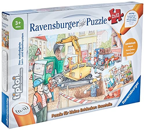 Ravensburger tiptoi Spiel 00049 Puzzle für kleine Entdecker: Baustelle - 2x12 Teile Kinderpuzzle ab 3 Jahren, für Jungen und Mädchen