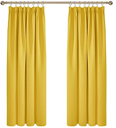 Deconovo Blickdicht Gardinen Kräuselbandschal Verdunkelungsvorhang Thermogardine Kälteschutz, 183x168cm(HöhexBreite), Senfgelb, 2er Set