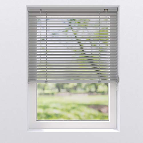 Alu Jalousie Jalousette Faltrollo | viele Größen | Farbe Weiß und Silber | Lamellenbreite 25 mm | Lamellen aus Aluminium | Wand- und Deckenmontage | Sonnenschutz Hitzeschutz | 40 x 130 cm, Silber