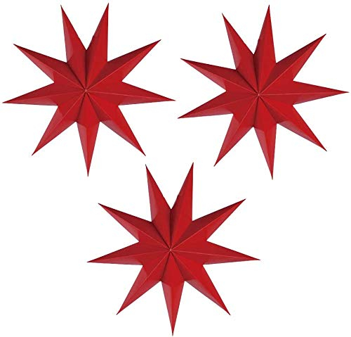 Camilife 3 Stück 9 Sternpapier Sternlaternen 12 Zoll 19D-Papier hängen Weihnachtsdekorationen Hochzeit Geburtstag Baby-Dusche Zimmer Weihnachtsschmuck Partyzubehör(Rot)