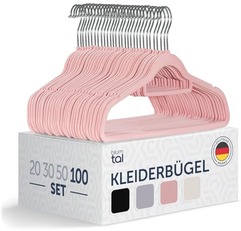 Blumtal Kleiderbügel 100 Stück - Kleiderbügel Samt 360° drehbar und belastbar - Kleiderbügel platzsparend und rutschfest - Kleiderbügel Rosa mit Samtbezug - Samtbügel - Kleiderbügel Samt Rosa - Bügel