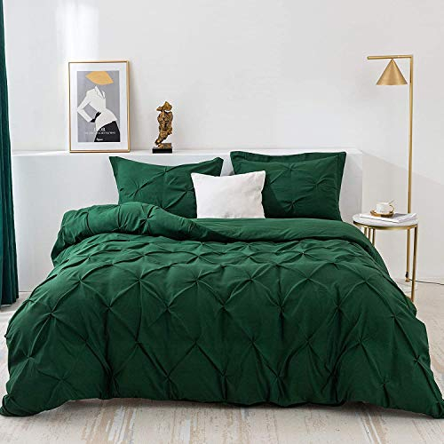 CoutureBridal Grün Dunkelgrün Bettwäsche 135x200cm 4Teilig Luxus Pintuck Plisseefalten Mikrofaser Wendebettwäsche Set Uni 2 Bettbezug mit Reißverschluss und 2 Kissenbezug 80x80cm