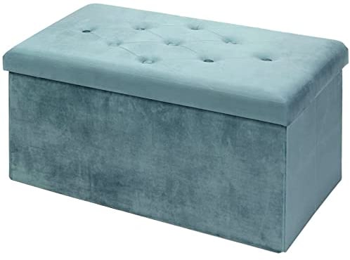 BRIAN & DANY Sitzbank mit Stauraum, Faltbarer Sitzhocker Samtstoff Sitztruhen mit Deckel, Aufbewahrungsbox Zum Sitzen für Wohnzimmer Schlafzimmer Flur, 80 x 40 x 40 cm (Grün)