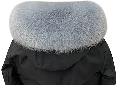 Ihreesy Kunstpelz Schal, 75cm Winterkragen Fellimitat Fuchs Schal Damen Schals Kunstfell Kapuze Pelzschal Abnehmbare Fellkragen für Wintermantel Daunen Jacke, Blau