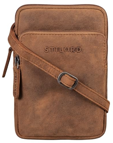 STILORD 'Elin' Brustbeutel Leder groß Brusttasche für Herren Damen Handy Umhängetasche aus echtem Vintage Leder, Farbe:tan - dunkelbraun