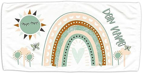 GRAZDesign Kinder Handtuch mit Namen, Regenbogen mit Sonne und Blumen, Badetuch für Mädchen von 2-10 Jahren Strand / 140x70cm