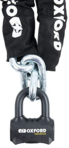 Oxford LK473 Nemesis 16mm Round Link Chain & Shackle Padlock Motorcycle Lock, Black, 1.5m