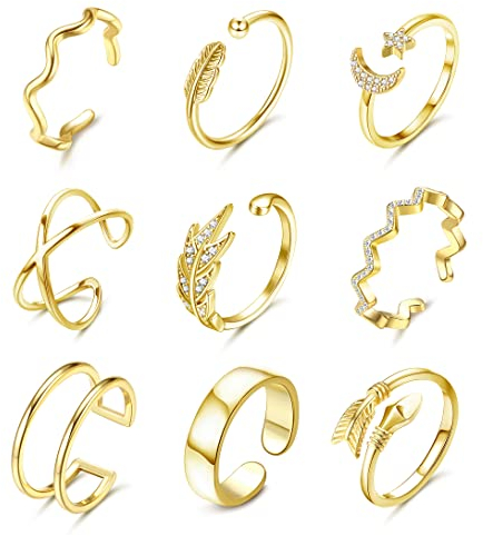 Milacolato 9cs Set Anelli per Donna, Set Anelli Aperti Regolabili, Anello Nocche Regolabile con Coda Articolata Impilabile per Donne Ragazze Oro Gioielli