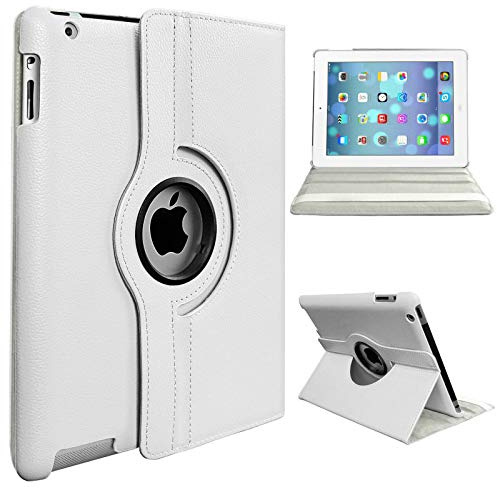 Rotate 360 Leather Case For Apple iPad Air 1 (2013) For Apple iPad Air 2 (2014) and For Apple iPad 5th Generation (2017) For Apple iPad 6th Generation (2018) (White)