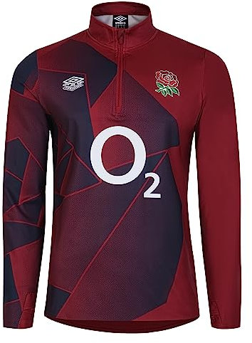 Umbro Mens England Rugby Warm Up Mid Layer Top 2023 2024 Red/Navy L