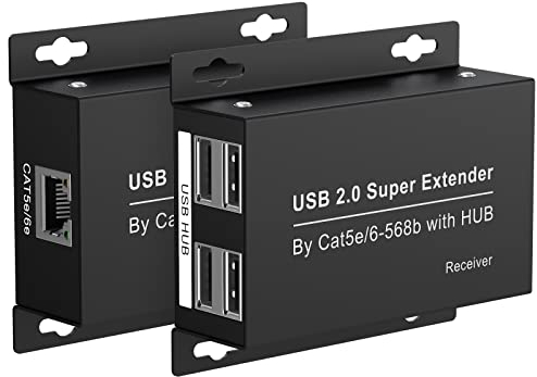 VEDINDUST USB 2.0 Extender 4-Port 196ft 60m USB Over Ethernet über RJ45 Cat5e/6 bis zu 480Mbps, Zwei Webcam Work Sync unterstützen Windows MacOS Android Linux kein Treiber EX50USB etc