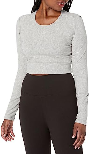 adidas Originals Women's Essentials Ribbed Long Sleeve T-Shirt, Medium Grey Heather, L