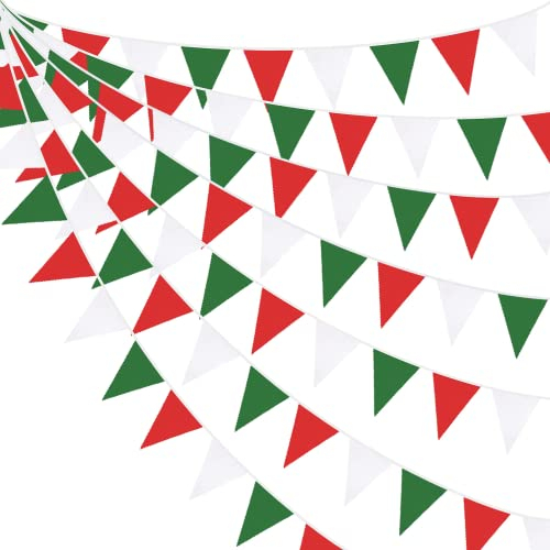 Pink Blume Partygirlande 32Ft Wimpelkette Rot Grün Weiß Banner Dekorationen Weihnachten Dreieck Flagge Stoff Wimpel Girlande Luftschlangen für Weihnachten, Frohes Neues Jahr, Festivals, Urlaub, Garten