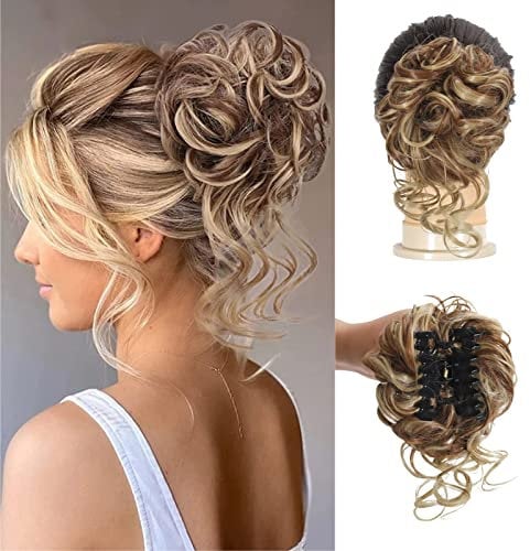 SDZNYQT Claw Messy Bun Clip Wavy Curly Chignon Clip in Hairpieces Tousled Updo Donut Hair Bun Synthetic Hair Ponytail for Women Girls