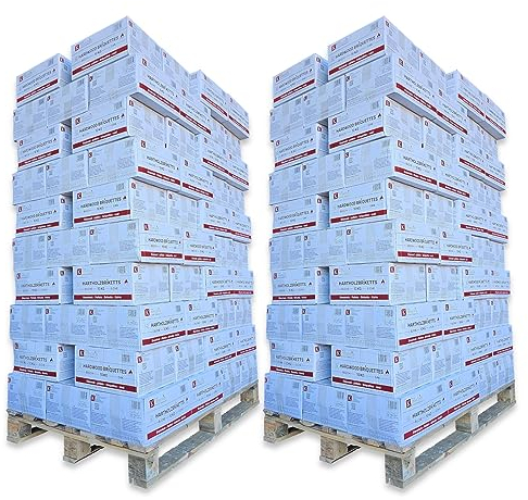 2000kg Nestro Hartholzbriketts Buche und/oder Eiche, je nach Verfügbarkeit, im 10kg Karton FSC Gluthalter Kamin Ofen Brenn Holzbriketts Kohle | 2 Paletten | Energie Kienbacher