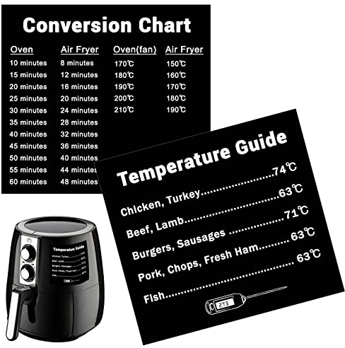 2pcs Air Fryer Cooking Times Chart Sticker,10.5x9.5cm Waterproof Air Fryer Conversion Chart Sticker,Kitchen Fryer Sheet Cooking Frying Time Reference Guide Cookware Accessories,Kitchen Gadget