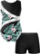 Oyolan Mädchen Turnanzug Ärmellos Balletttrikot Patchwork Gymnastik Strasss Leotards Tanzbody mit Shorts Trikotanzug Tanzkostüm Schwarz 146-152