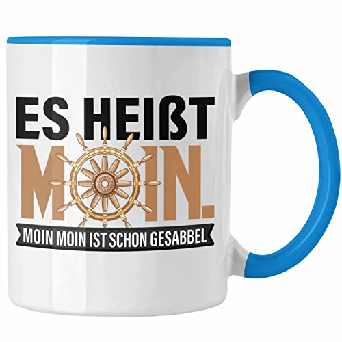 Trendation - Tasse Moin Hamburg Geschenk für Norddeutsche Moin Moin Gesabbel (Blau)