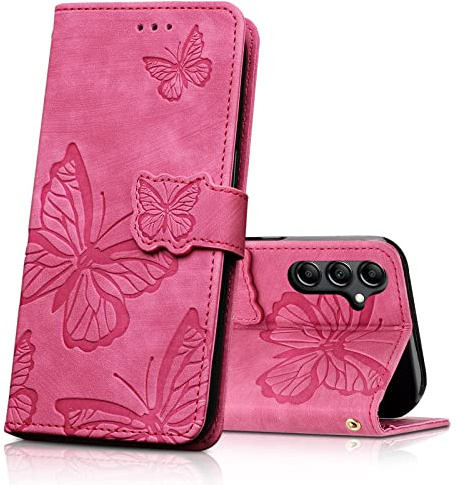 CXTcase Handyhülle für Samsung Galaxy A34 5G Hülle,Schutzhülle,Rosenrot | Flip Case,PU Leder Magnetische Schmetterlings Lederhülle Tasche für Samsung Galaxy A34 5G