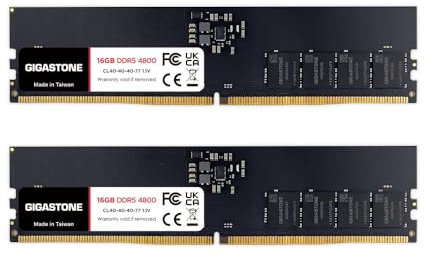 【DDR5 RAM】 GIGASTONE 32GB Kit (2x16GB) DDR5 4800MHz PC5-38400 CL 40-40-40-77 1.1V UDIMM 288pin sin búfer sin ECC PC Desktop Only de Memoria Alto Rendimiento Actualización