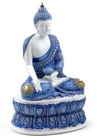 Puckator Weißer & Blauer thailändischer Buddha-Lotus, niedliche Raumdekoration, ästhetisches Feng Shui-Meditationszubehör, Gartenornamente, Regal-Schreibtisch-Dekorationen, Achtsamkeit, Heimgeschenke