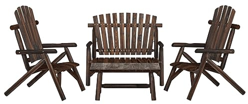 Festnight Adirondack Gartenstuhl 4-TLG. mit Couchtisch Gartensessel Holz Holzstuhl Gartenstuhl Hochlehner Adirondack Stuhl Adirondack Relaxsessel Garten-Loungemöbel-Set aus Holz Type-1