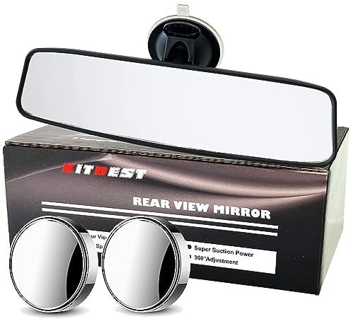 KITBEST Rear View Mirror for Driving Test, Driving Instructor Mirror with 2 Blind Spot Mirrors, Extra Second Car Interior Mirrors for Examiner Learner Lesson Passenger, Adjustable with Suction Cup