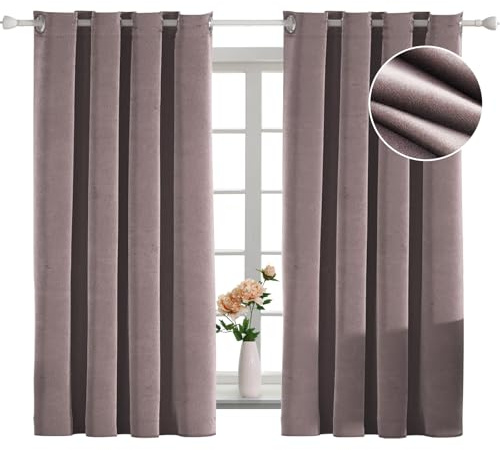 YSTELLAA Tenda 100% Oscurante Da Interno 2 Pezzi, 140×160cm, Tenda Velluto Fonoassorbenti, Tende Termiche Isolanti Per Interni, Con Anelli, Moderne, Per Camera Da Letto, Rosa