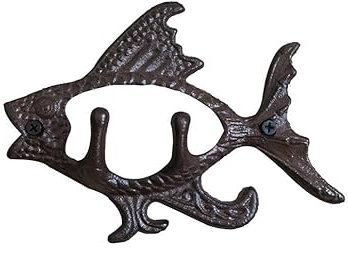 Xistuoz Fisch Garderobe Haken Dekorativ Gusseisen Antik Fischhaken Doppelhaken Garderobenhaken Mehrzweckhaken für Garten Bad Küche