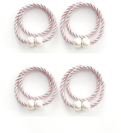 A.Monamour 4 Stück Magnetische Vorhang Raffhalter Vorhanghalter Gardinenhalter Halterungen Modern Gardinen Spangen Halter Stark Magnete Seil Kordel Gewebte mit Ball Schnallen Dekoration - rosa